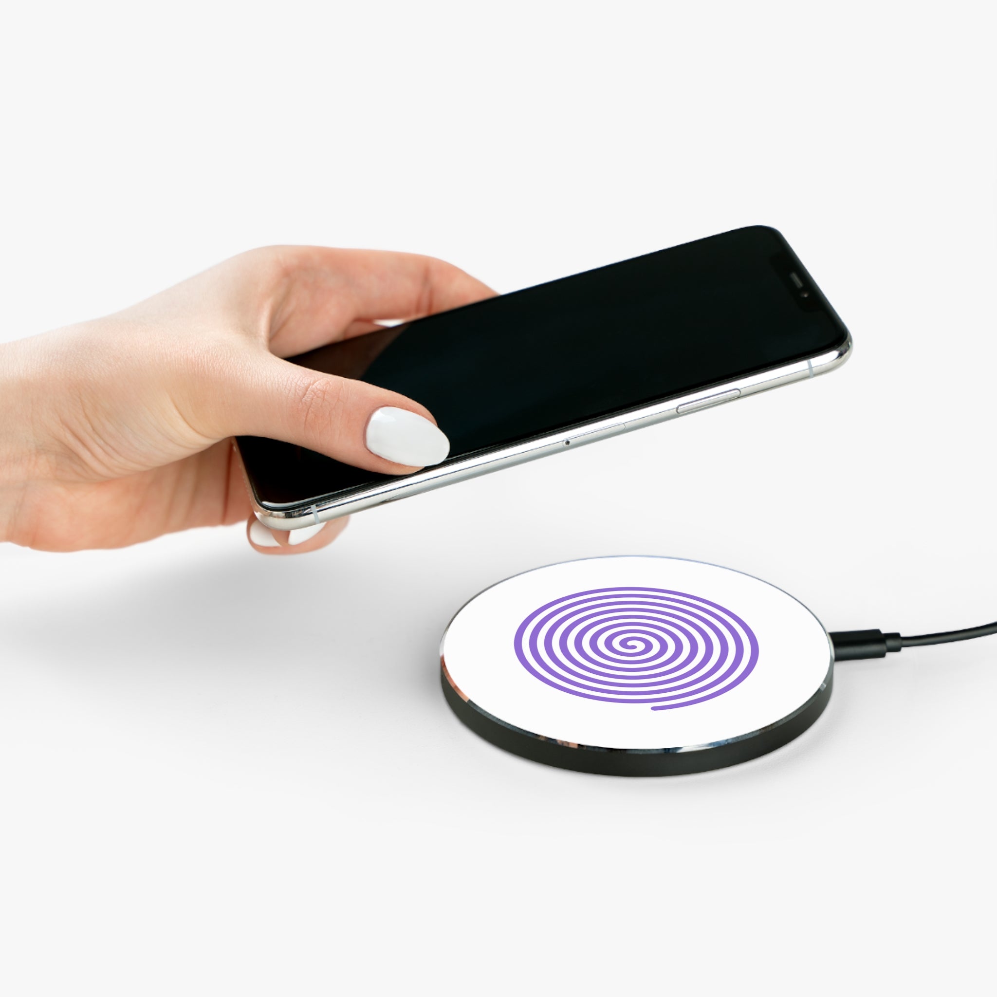 Stylish Wireless Charger with Spiral Design, Phone Accessory, Home Office Decor, Gift for Tech Lovers, Modern Charging Pad