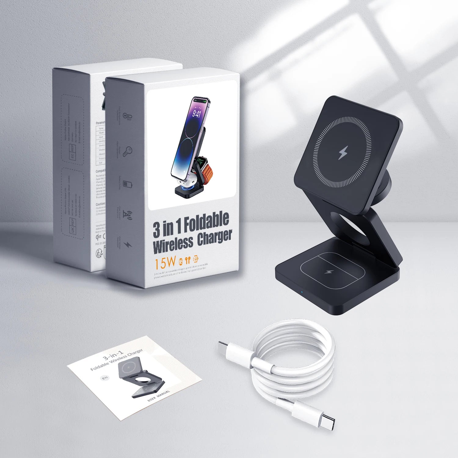 15W Magnetic Trifold Wireless Charger