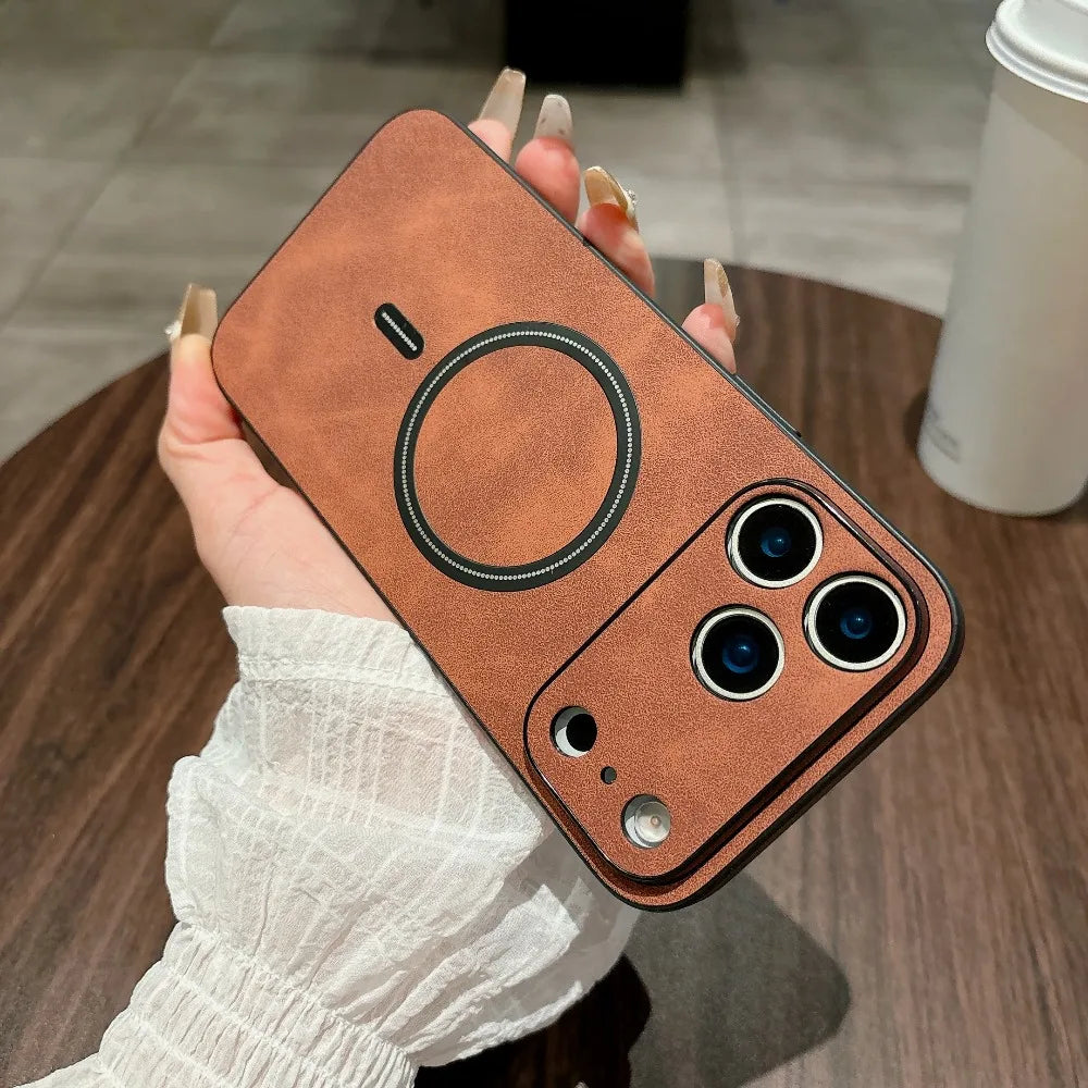 PU Leather MagSafe Case for iPhone 17 in Caramel Brown