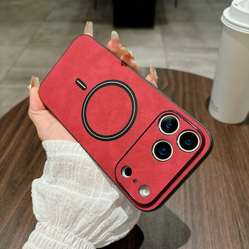 Crimson Red PU Leather Case for iPhone 17 Series with MagSafe