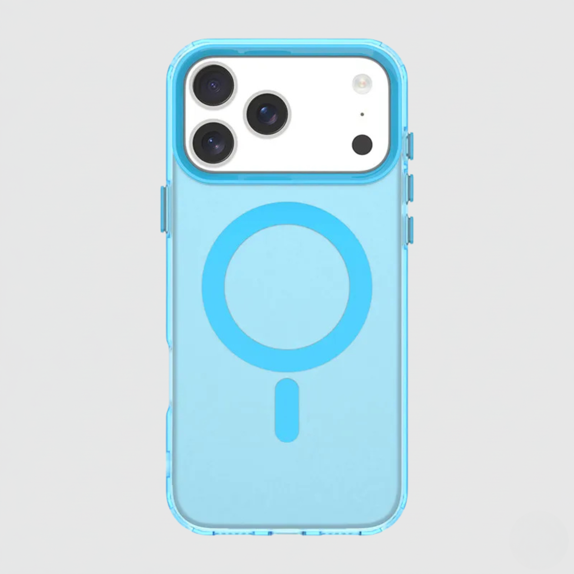The Sierra Blue frosted matte MagSafe case for iPhone 17 with a stylish translucent finish.