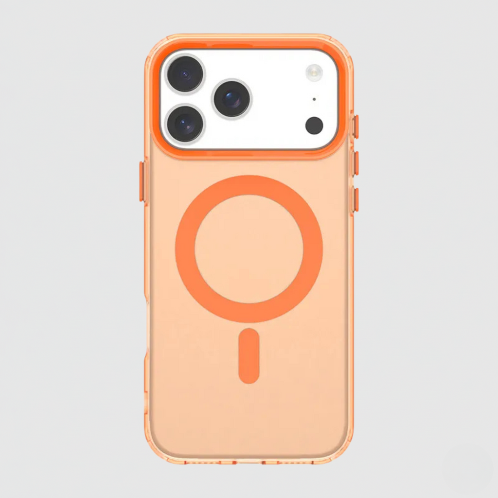 The Desert Orange frosted matte MagSafe case for iPhone 17 Pro Max.