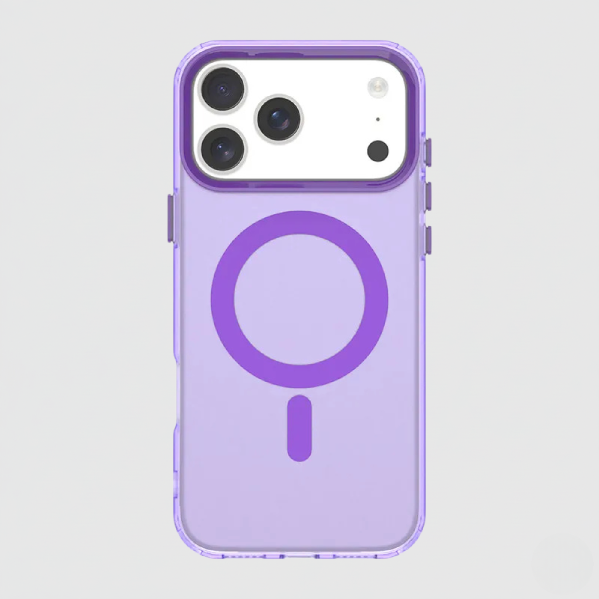 The Deep Purple frosted matte MagSafe case for iPhone 17 with a matching magnetic ring.
